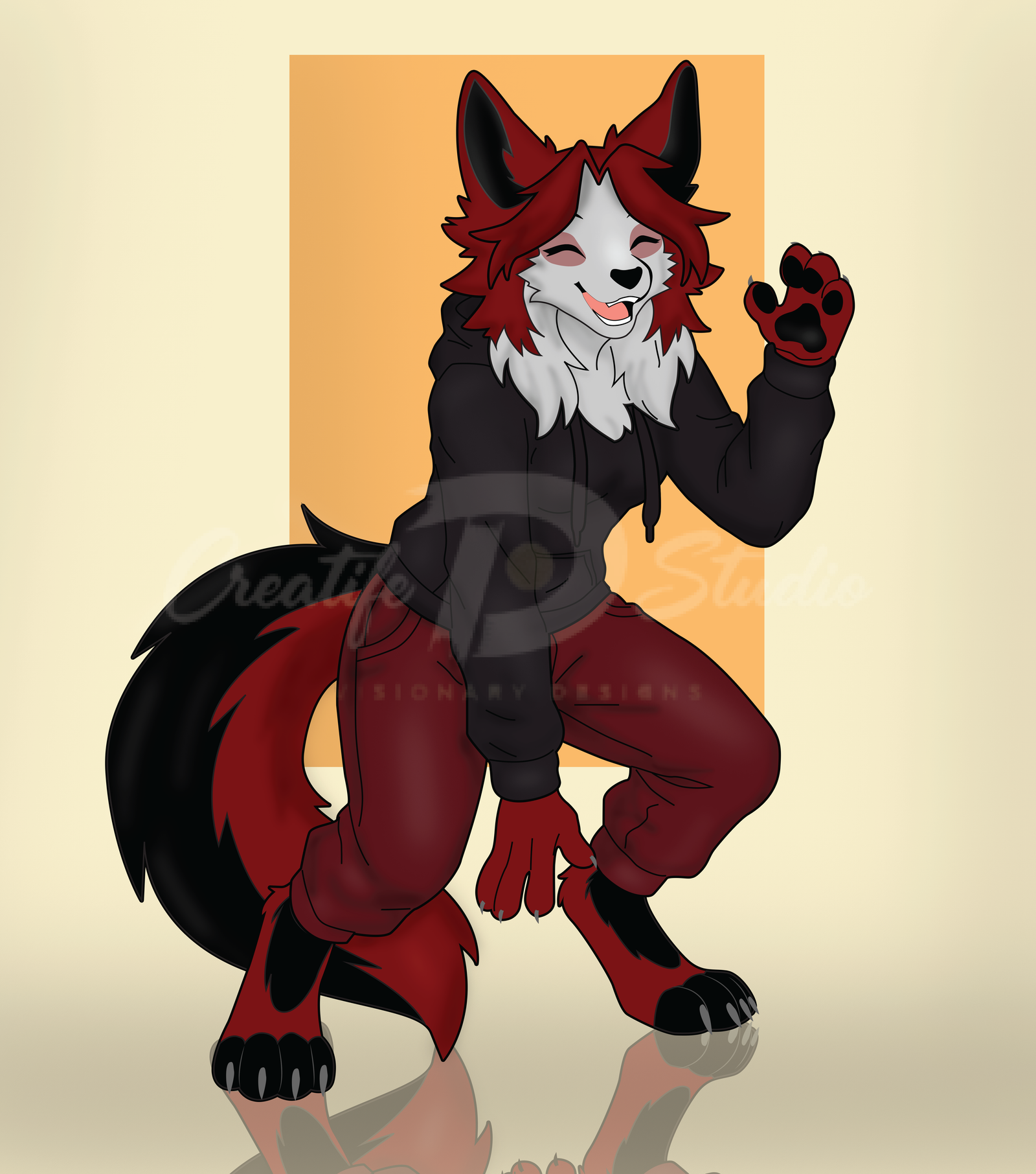 Red & Black Canine Character 2D Model