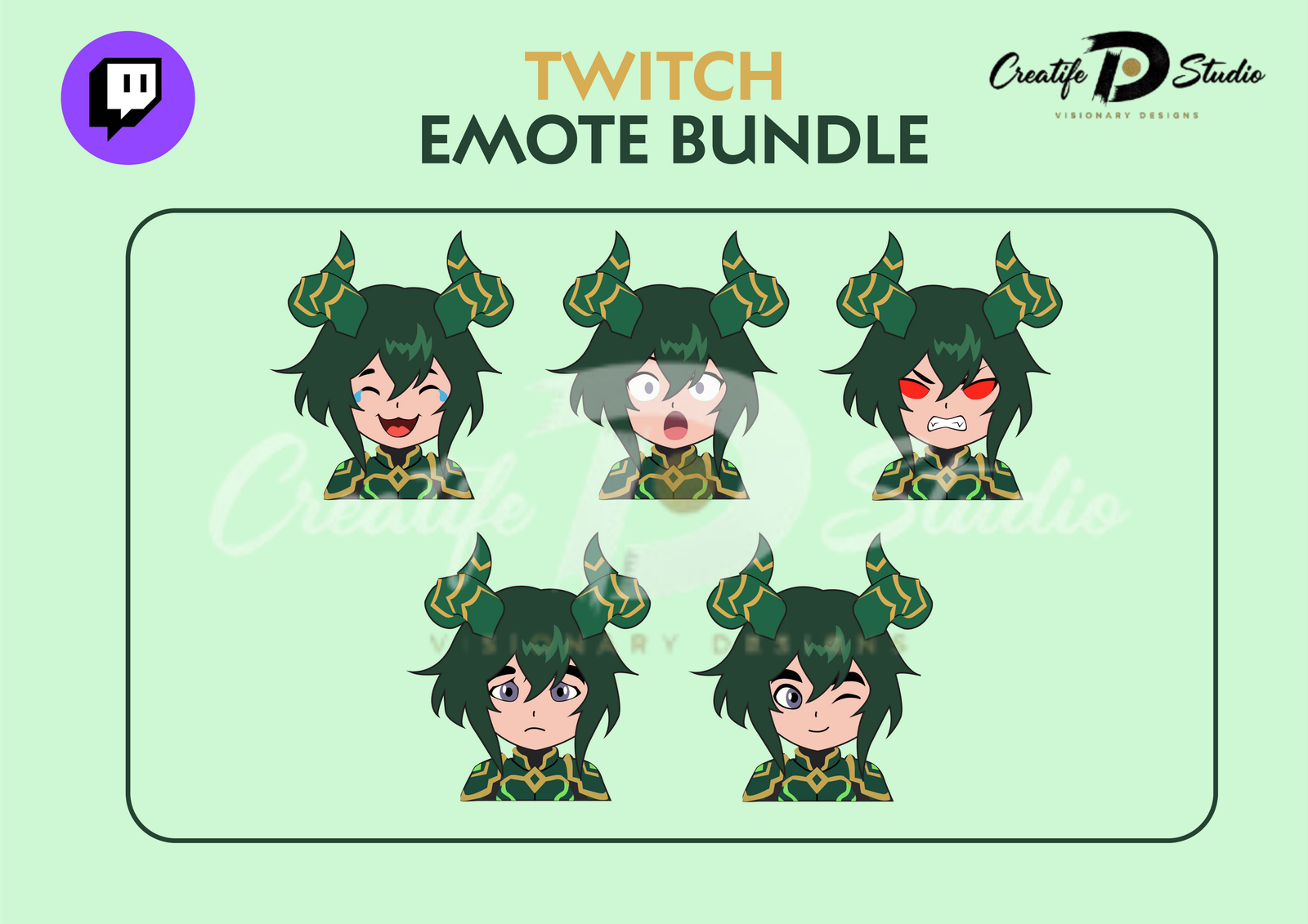 Green Horned Character Twitch Emote Bundle